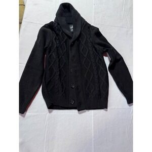 XRAY Jeans Mens Shawl Collar Cardigan Black Cable Knit Button Sweater XMW-39130E